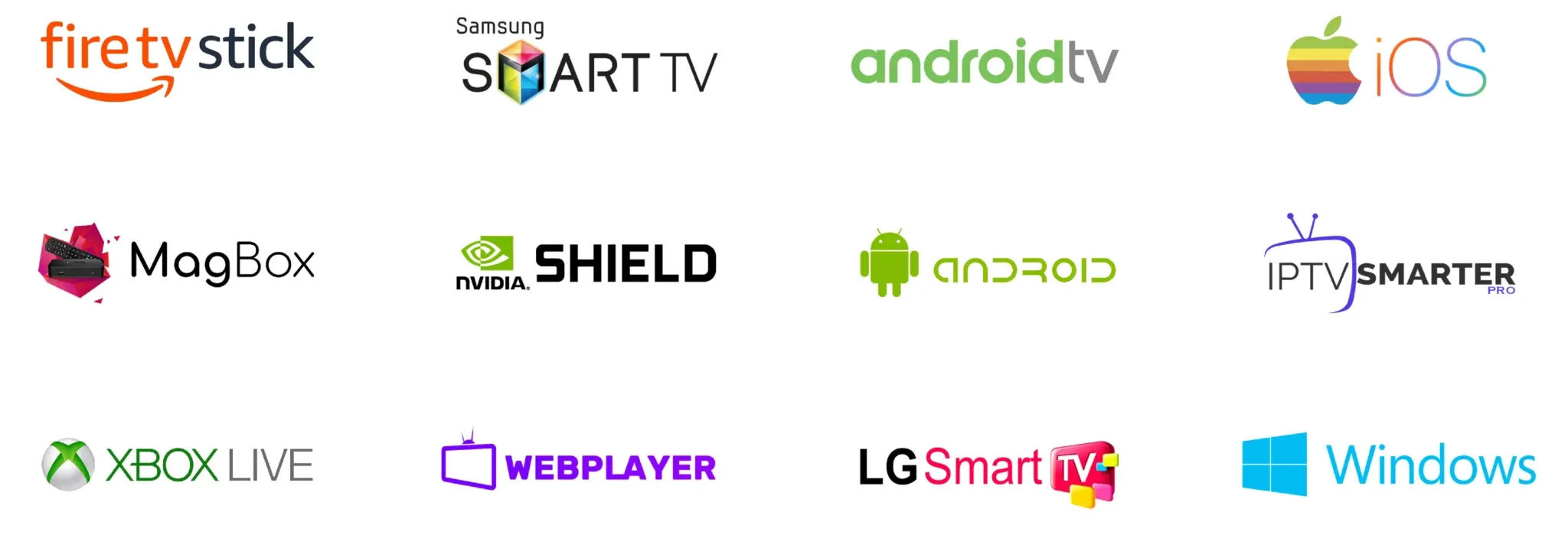 Logos of the platforms and devices that run IPTV Computer